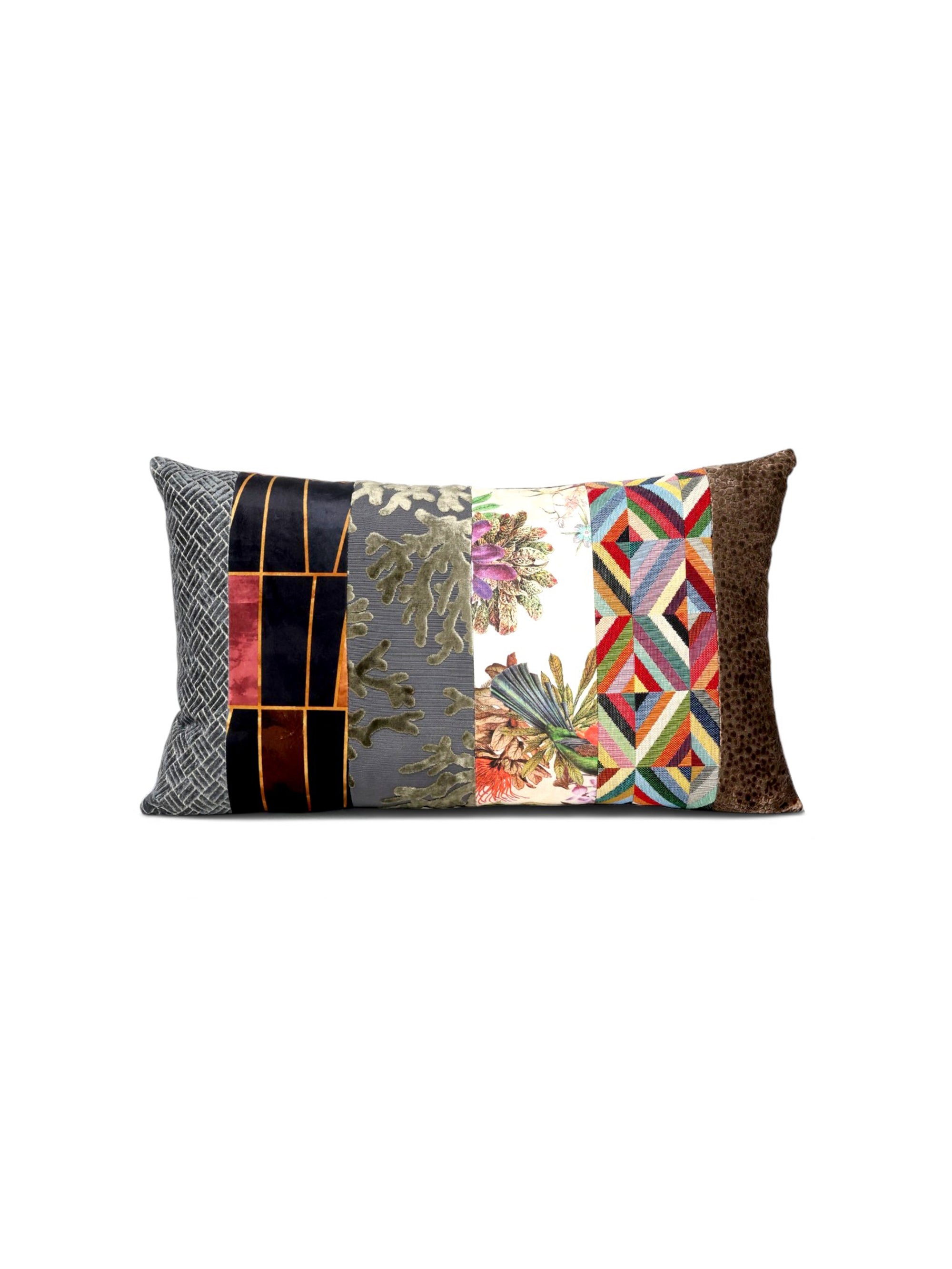 Portofino handcrafted patchwork cushion by Maison Mishmashi, front