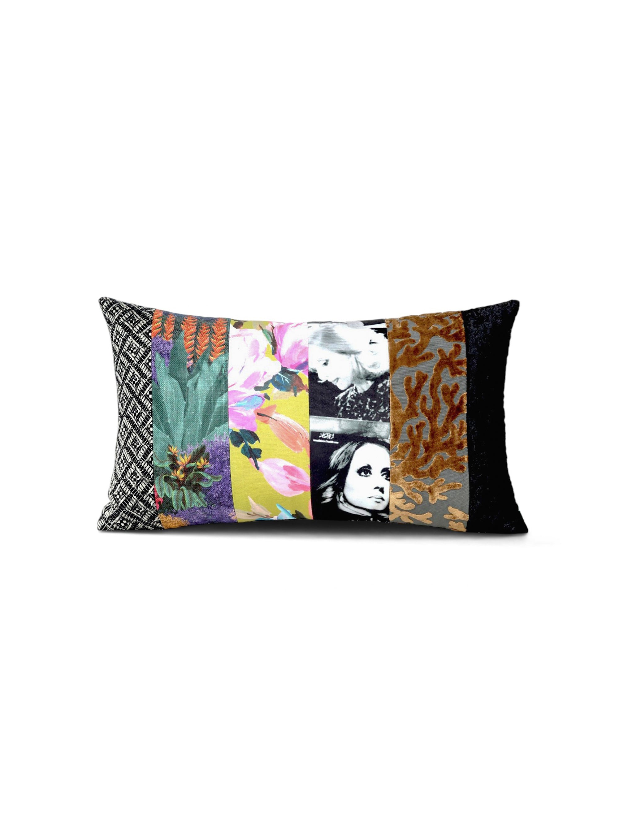 Cannes handcrafted patchwork cushion by Maison Mishmashi, front