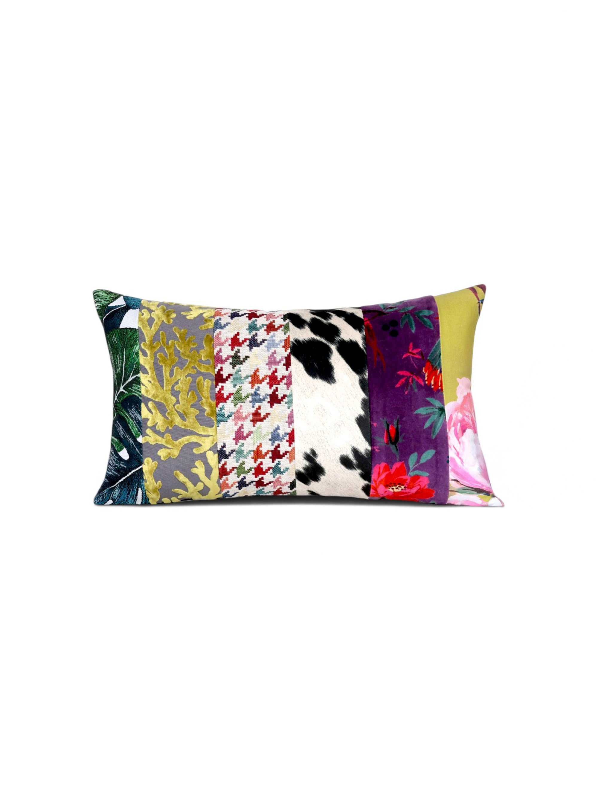 Carmel handcrafted patchwork cushion by Maison Mishmashi, front