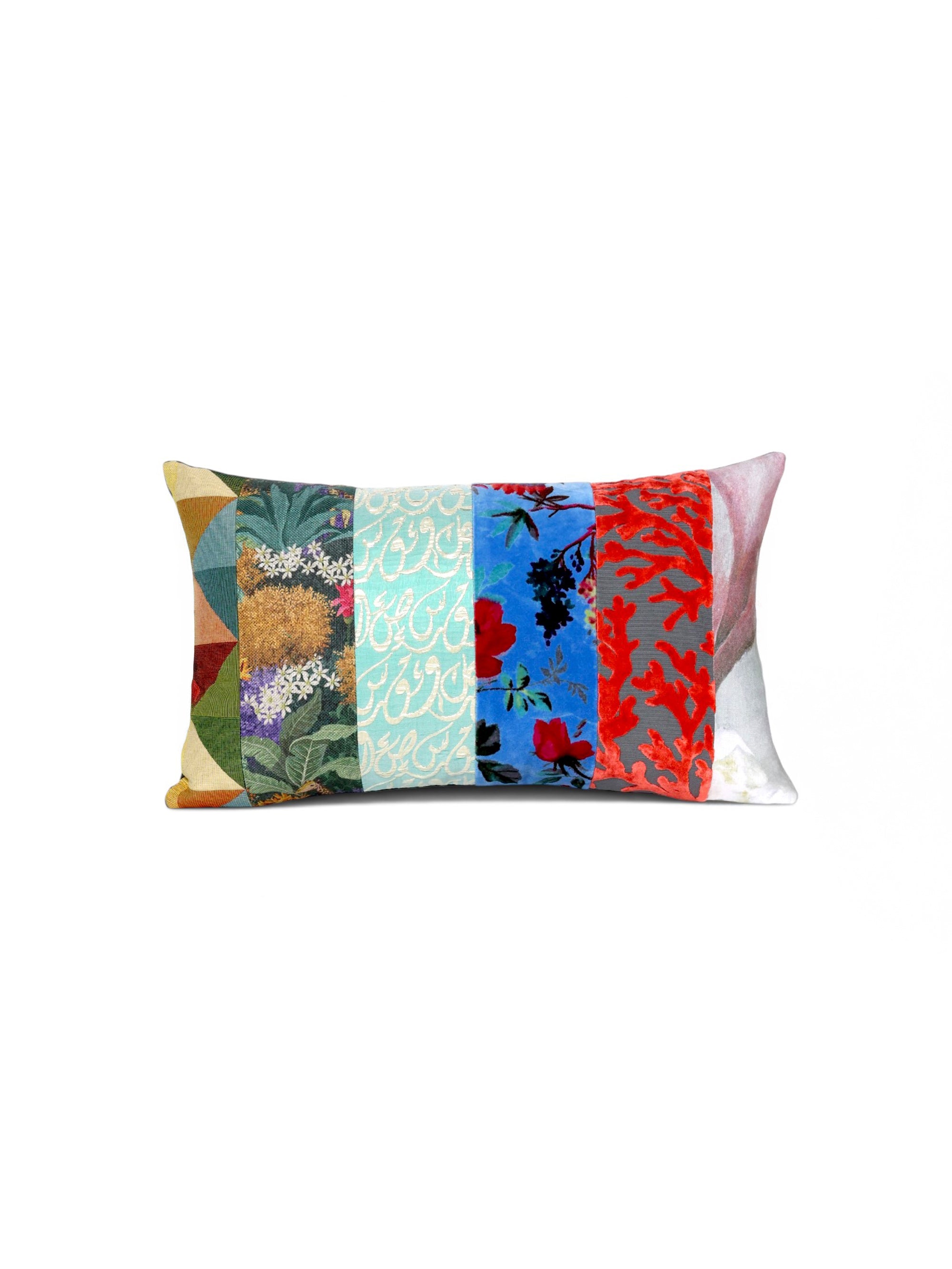 Muscat handcrafted patchwork cushion by Maison Mishmashi, front